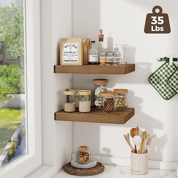 Fun Memories 12 Inch Deep Floating Shelves, 16 x 12 Wooden Wall Shelves, Extra Deeper & Thicker Rustic Wall Mounted Storage S