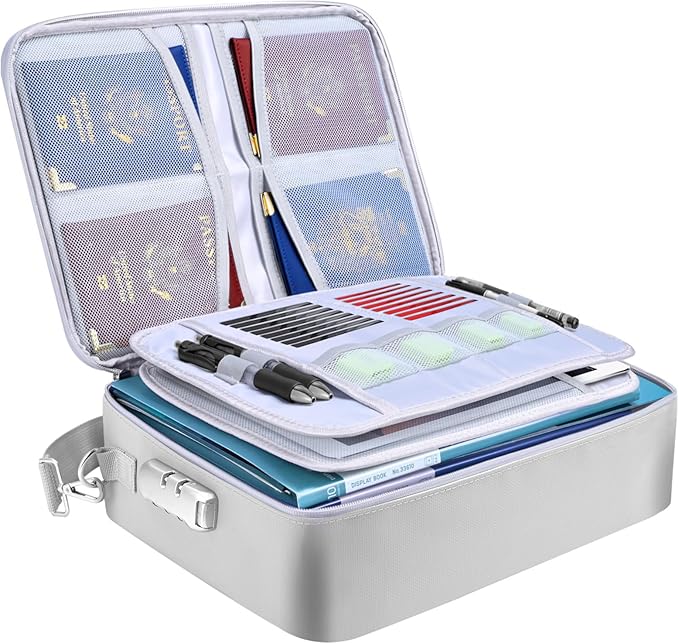BALEINE Fireproof Document Box with Lock, Portable Fireproof Document Bag Waterproof Fire Proof File Boxes for Documents, Fil
