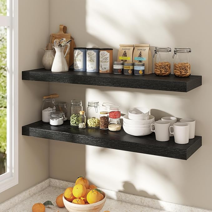 Dreamland 40 Inch Black Floating Shelves for Wall,8 Inch Deep Floating Shelves,40" W x 8" D Wall Shelves for Bedroom,Living R