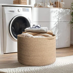 MEGASKET 115L Wicker Storage Basket, 23.6"x15.7" Woven Cotton Rope Basket, Giant Kids Dog Toy Bin Organizer, XXXL Blanket Pil