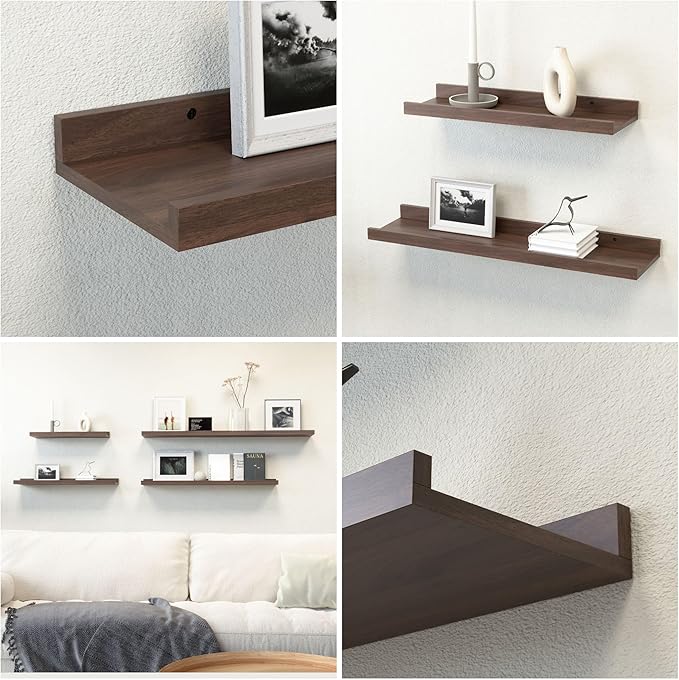 RICHER HOUSE 5 Set Floating Shelves for Wall Decor, Wall Mounted Book Shelf, Nursery Shelves Picture Ledge Shelf with Lip for