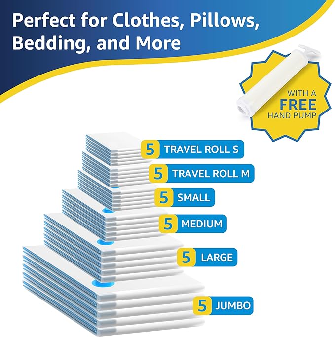 30 Pack Vacuum Storage Bags, Compression Storage Bags, Space Saver Bags for Comforters, Blankets, Pillows and Clothes Storage
