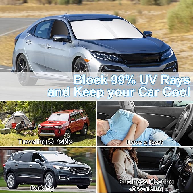 3PCS Car Window Shades Front Windshield Sun Shade Foldable Window Shade Custom Fit for 2016-2021 Honda Civic Accessories Car Shades for Front Windows Anti-UV Rays Block Heat