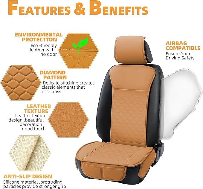 Elantrip Car Seat Cover Full Set Leather Car Seat Protector Universal fit for Most Cars SUVs and Trucks Water Proof Front and