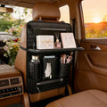 Car Back Seat Organizer, Black Woven Leather Storage Bag, Multifunctional Rear Seat Protector with Tablet Holder, 25.2x17.7 Inches, Abrasion Resistant (black)