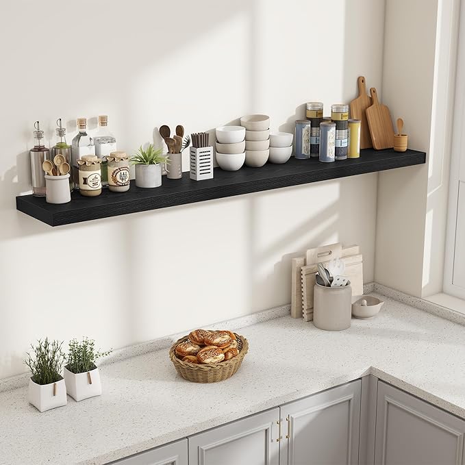 Fun Memories 72 Inch Fireplace Mantel Shelf, 10 Inch Deep Shelves for Display & Wall Storage, Rustic Wood Wall Shelf, Extra L