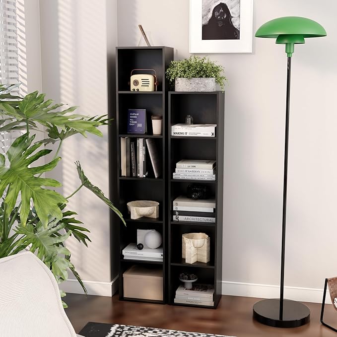 Book Shelf, 5-Tier Bookcase, Wooden Open Cube Storage Organize, 9.3 x 11.8 x 52 inches Bookshelf for Living Room, Bedroom, Ho