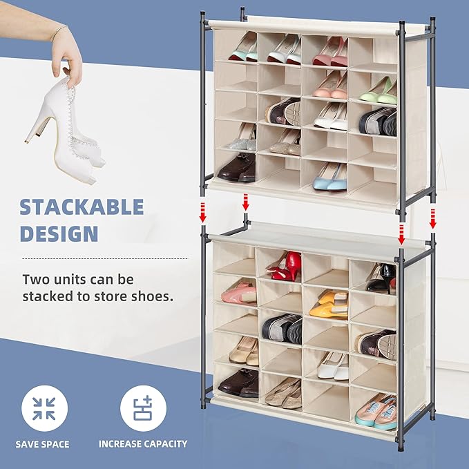STORAGE MANIAC Stackable Shoe Cubby Organizer, Free Standing Shoe Cube Rack for Entryway, Bedroom, Apartment, Closet, 20-Cube