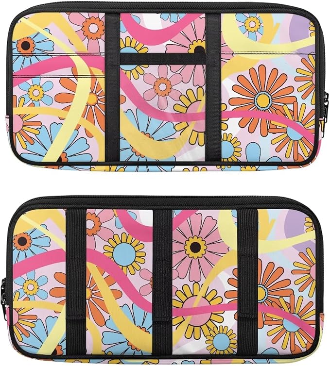 Tactical Sun Visor Organizer,Hippie Flower Style Scratch-Resistant Auto Interior Accessories Car Essentials Tool Pack Multi-Pocket for Universal Most Vehicles