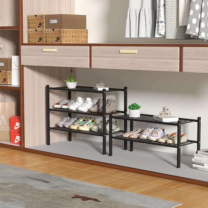 ROMGUAR CRAFT 3 Tier Bamboo Shoe Rack for Closet Free Standing Wood Shoe Shelf Storage Organizer for Entryway Small Space Sta
