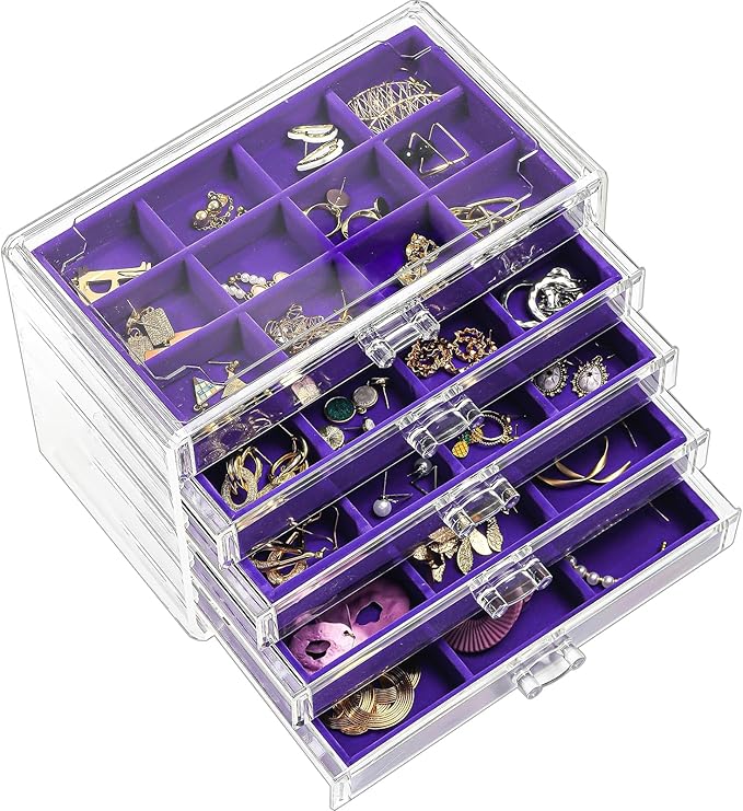 ProCase Earring Holder Organizer Jewelry Box with 5 Drawers, Acrylic Clear Earring Case with Adjustable Velvet Trays for Wome