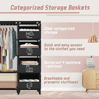 Portable Closet, Easy Assembly, Large Capacity Wardrobe Closet, Sturdy and Stable Clothes Rack with Shelves 4 Storage Baskets