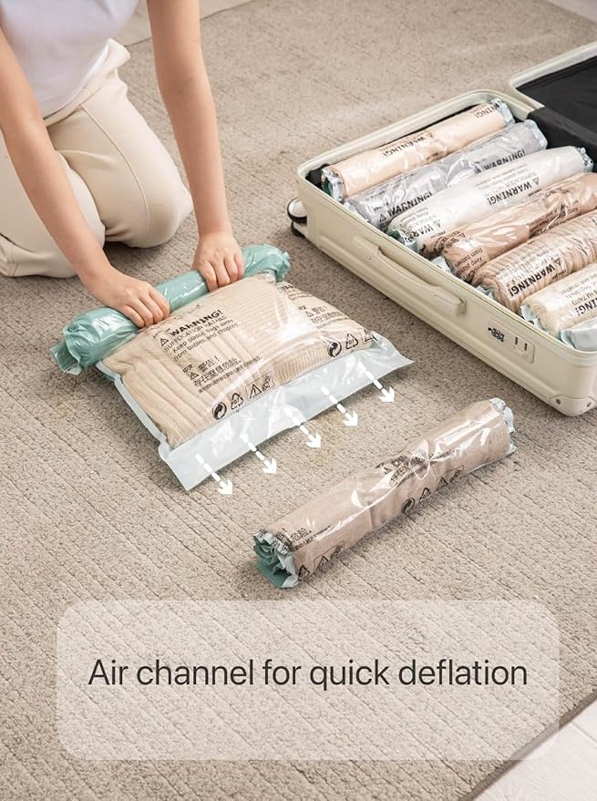 Vacuum Storage Bags for Clothing - NeatNest 6 Pack Roll-Up, 40×60cm (15.7"×23.6"), No Vacuum Needed, Compression Packing Bags