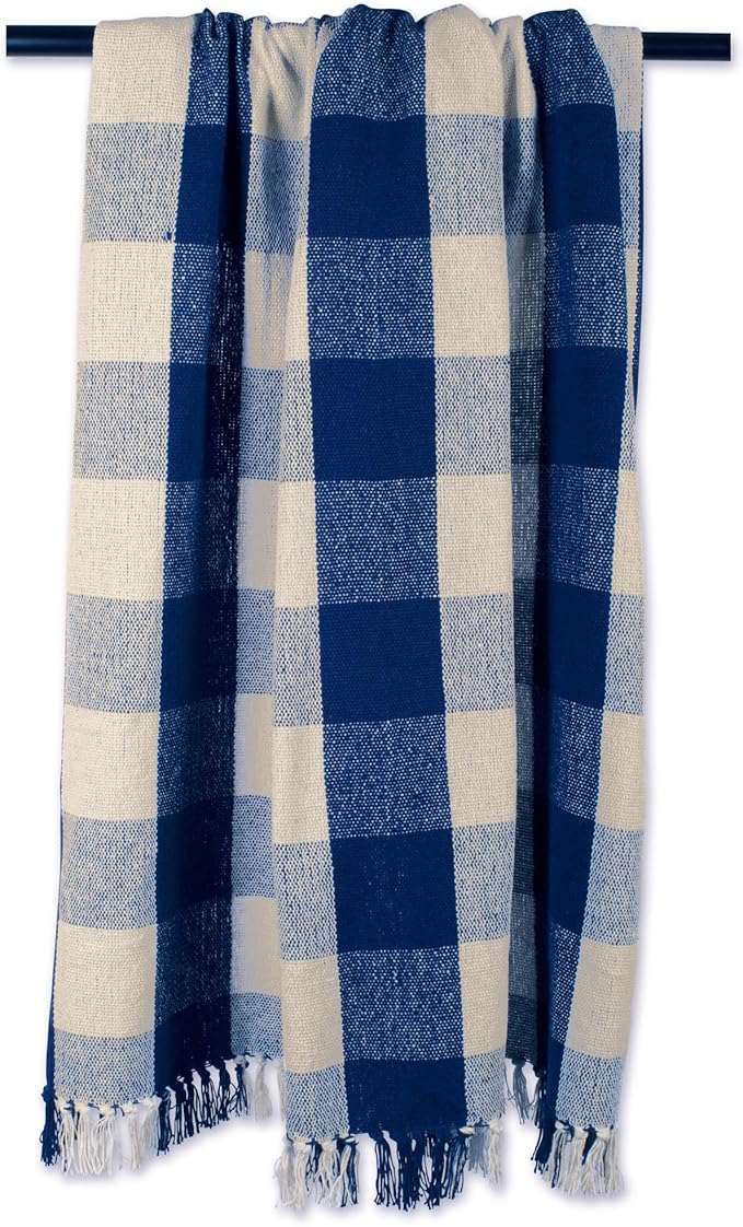 DII Buffalo Check Collection Rustic Farmhouse Throw Blanket with Tassles, 50x60, Navy/Off-White