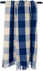 DII Buffalo Check Collection Rustic Farmhouse Throw Blanket with Tassles, 50x60, Navy/Off-White