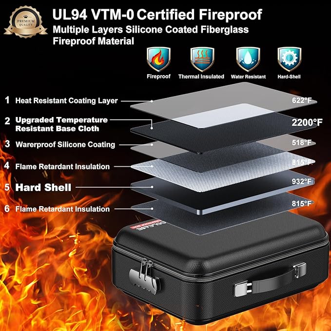 COLCASE Fireproof Document Box with Lock, Hard Fireproof Waterproof Box Creative Hard-Shell Design Fireproof Safe Box Documen
