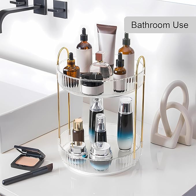 YCIA&DONE 360 Rotating Makeup Organizer and Storage for Vanity Bathroom Countertop, High Capacity Cosmetic Skincare Perfume O