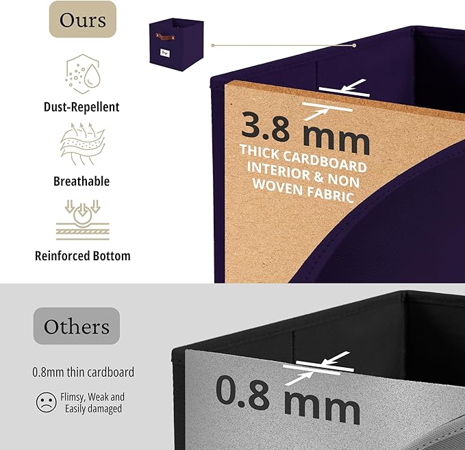 DECOMOMO Storage Baskets, 13x15x13 Storage Cube Bins with Labels for Organizing Shelves Kallax (Kallax / 4pcs, Deep Violet)