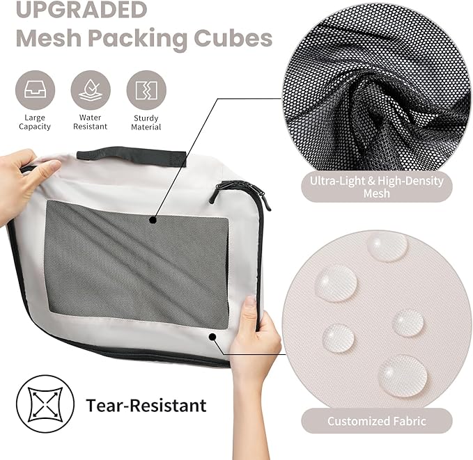 Mesh Packing Cubes for Travel, Durable Luggage Organizer with Sturdy Material and Double Zippers, Comprehensive Set for Trave