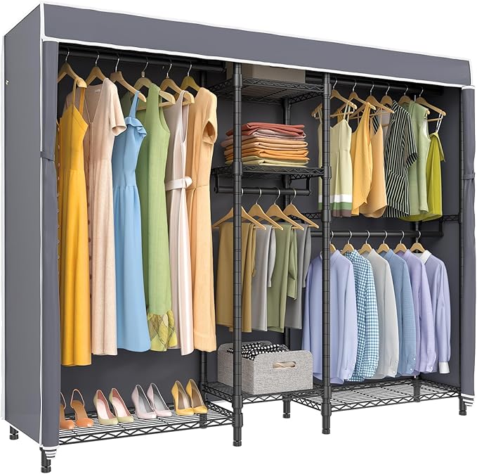 VIPEK Classic V6C Heavy Duty Covered Clothes Rack Portable Wardrobe Closet, 5 Tiers Wire Garment Rack Black Metal Clothing Ra
