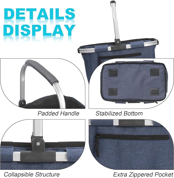 Picnic Basket, SIYUAN Shopping Basket with Handle 22L Collapsible Grocery Basket Portable Folding Basket for Marketing Reuasb