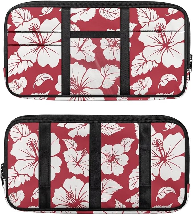 Hibiscus Flower Car Sun Visor Organizer Keep Tidy Car Visor Organizer with Big Zipper Pocket Card Holder Universal Fit for Most Cars SUV