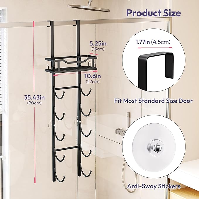 SWTYMIKI Over the Door Towel Rack - 6 Tier Towel Racks for Bathroom Wall Mounted, Towel Holder with Shelf, Hanging Rolled Tow