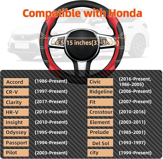 NBTEPEM Customized Auto Car Steering Wheel Cover for Honda Accord, Civic, CR-V, HR-V, Pilot, Microfiber Leather Sport Steerin