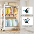 FUTASSI P1 Plus Rolling Clothes Rack, 22mm Diameter Heavy Duty Garment Rack with Wheels, Portable Closet Wardrobe with Double