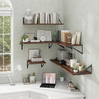Deep Floating Shelves Wall Mounted, 16"x12" Walnut Wall Shelves with Brackets Set of 2 for Bedroom, Living Room, Bathroom, Ki