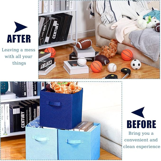 Karenhi 11 x 10. 5 x 10. 5 Blue Storage Cube, 6 Pack Fabric Cube Storage Bins Organizer Box, Collapsible Baskets with Handles