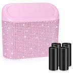 Accmor Bling Pink Car Trash Can with Lid, Mini Auto Garbage Storage Bin with 60 Trash Bags, Small Car Garbage Container Bin, Sparkling Crystal Vehicle Dustbin for Front Back Seat Accessories for Cars