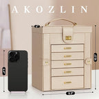 AKOZLIN 6-Tier Jewelry Box Organizer Functional Leather Jewelry Storage Case for Women Girls Ring Necklace Earring Bracelet H