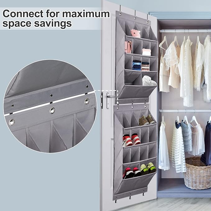 FENTEC 2 Pack Over the Door Shoe Organizer, Hanging Shoe Organizer Rack,24 Large Pockets and 4 Larger Storage Various Compart