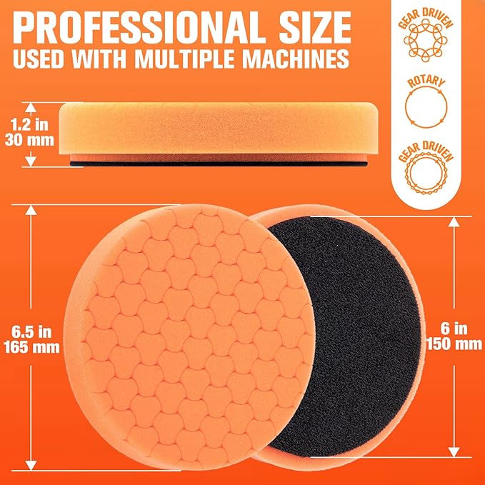 Orange Polish Pad, 3Pcs 6.5 Inch Face for 6 Inch Buffing Polishing Pads and Woolen Pads 150mm Backing Plate Compound Buffing Sponge for Car Buffer Polisher Compounding, Polishing and Waxing