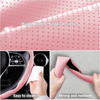 Nappa Leather Car Steering Wheel Cover for Men Women, Ultra-Thin Non-Slip Breathable Microfibre, Universal for 14.5"-15" Stee