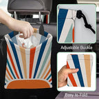 Retro Sunburst Car Garbage Bag,Colourful Sunrise Waterproof Small Car Trash Bag Hanging Back of Seat,Drawstring Hanging Car Trash Bag with Adjustable Buckle for Car Accessories