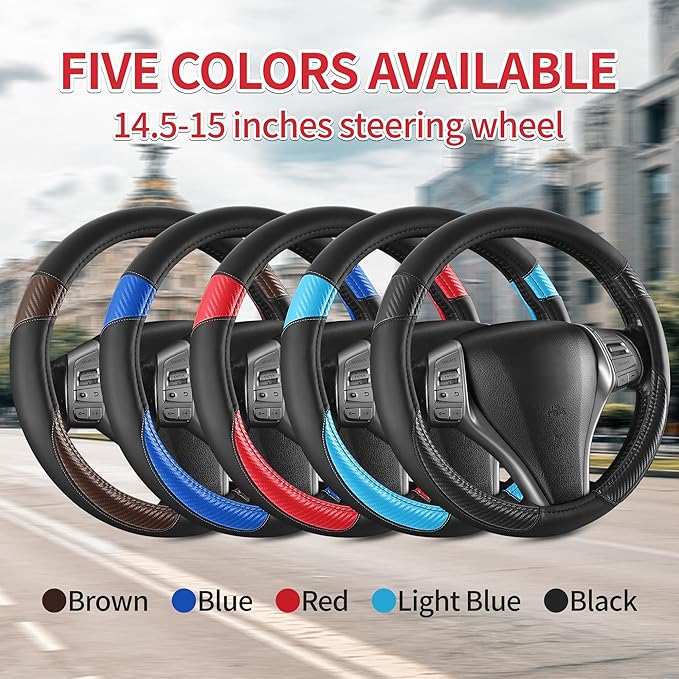 Non-Slip Car Nappa Leather Steering Wheel Cover,Universal Car Accessories Women Men Fit 14" 1/2-15" Suvs/Vans/Sedans/Cars/Tru