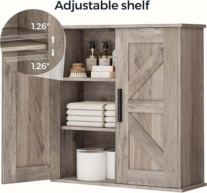 Homleke Bathroom Wall Cabinet, Over Toilet Storage Cabinet with Barn Doors and Adjustable Shelves, 3-Tier Medicine Cabinet Wa