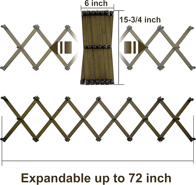 WEBI Accordion Wall Hanger,Accordion Hat Rack for Wall,Expandable Wooden Coat Rack Wall Mounted,Accordion Hook Rack for Hats,