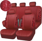 CAR PASS Bling Diamond Burgundy Leather Car Seat Covers Full Sets Interior Sets, Waterproof Shining Glitter Sparkly Crystal U