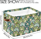 xigua Kawaii Frogs Storage Basket Collapsible Storage Bins Waterproof Canvas Storage Basket with Leather Handles for Home Clo