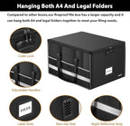 ENGPOW Fireproof Document Box with Lock, File Storage Organizer Box with Inserts ＆Mesh Pockets, Collapsible Portable Large Fi