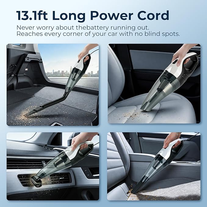 ezly Hand Held Car Vacuum Cleaner 6000PA Powerful Suction, Portable Mini Car Vacuum Cleaner, Handheld Vacuum with Washable Fi