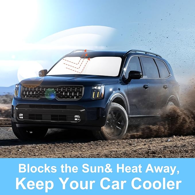 TINGLU Sun Shade for Kia Telluride 2020-2024 2025 Accessories Windshield Sun Shade Window Shade UV Rays Protection Sun Visor Cover with Steering Wheel Sunshade Storage Bag