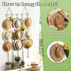 Macrame Hat Organizer Rack for Wall 15 Clips 31x66in Large Fedora Hat Hangers Display for Wide Brimmed Hat Holder Storage Boh