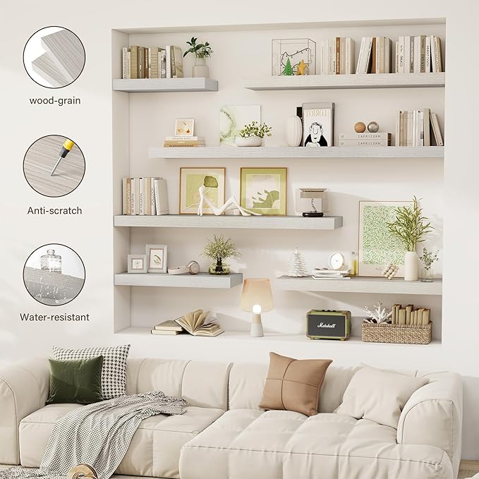 12 Inch Floating Shelves, 12" Deep Floating Shelf Wall Mounted, 12" Wall Shelves, Rustic Deep Bookshelf, Extra Deeper Display