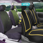 FH Group Unique Flat Cloth Full Set Car Seat Covers w. Silicone Steering Wheel Cover- Universal Fit for Most Cars, Trucks, SUVs or Vans (Yellow/Black)