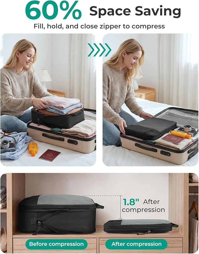 BAGSMART 6 Set /4 Set/2 Set Compression Packing Cubes for Travel, Lightweight Luggage Organizer Bags, Durable Space Saver Bag