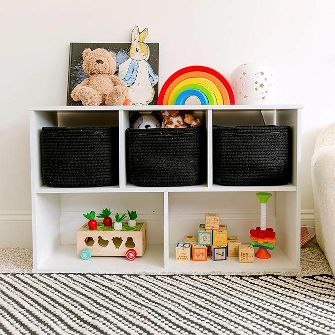 NaturalCozy Storage Cubes 9”x9”x7”Cotton Rope Woven Baskets for Organizing 3-Pack | 9 Inch Cube Storage Bin | Small Basket fo